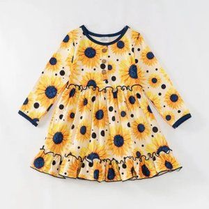 Boutique Sunflower Girls Long Sleeve Pocket Dress